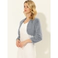 thumbnail image 3 of Abrigo de piel sintética de manga larga sin cuello, chaqueta corta con parte delantera abierta y corta para mujer Gris XS, 3 of 5