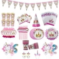 thumbnail image 2 of Decoraciones de fiesta de cumpleaños de unicornio, vajilla desechable, globos, tazas, platos, suministros de fiesta de cumpleaños de unicornio para niña, 2 of 4