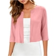 thumbnail image 3 of Lutiedan Shrugs for Women 3/4 Sleeve Open Front Cropped Cardigan Lightweight Casual Solid Color Bolero Cardigan,Pink, 3 of 8
