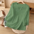 thumbnail image 3 of Dvprdro Womens 3/4 Sleeve V Neck Tops Embroidered Cotton Linen Blouses Vacation Going Out Tops Green XL, 3 of 9