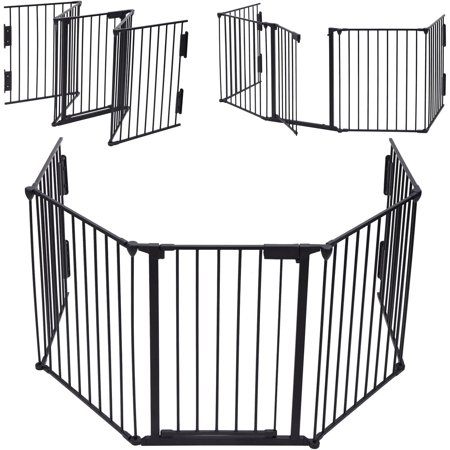 Olesil 120 Inch Wide Baby Gate Playpen Fireplace Safety Fence Guard Wall-Mount 6 Panel Barrier Baby Gate Guard Metal Fence Play Yard