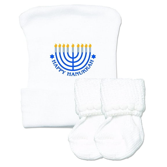 Happy Hanukkah Newborn Baby Hospital Hat and Sock Set by Nurses Choice