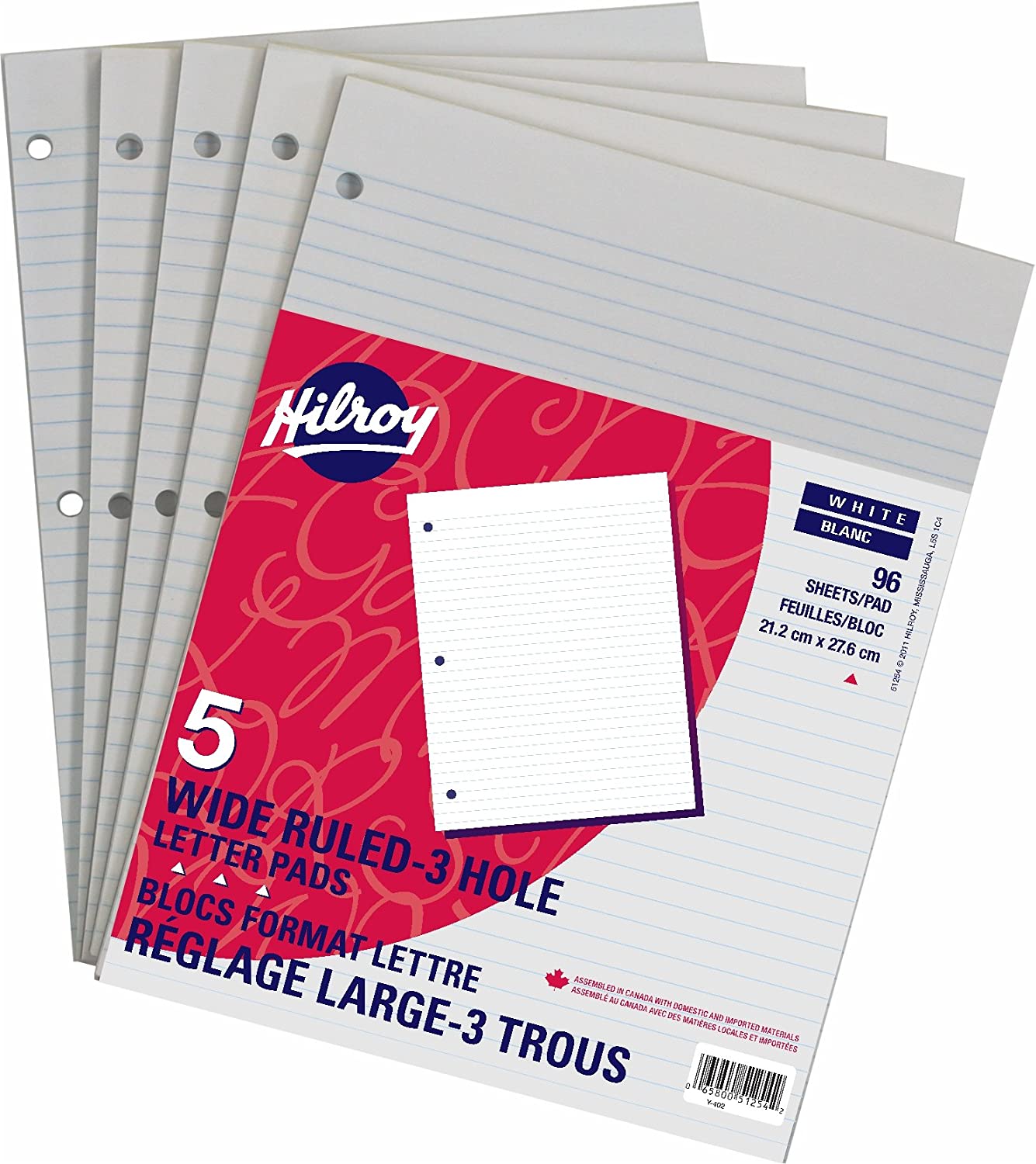 Hilroy 51254 Notepads, Wide Ruled, 3Hole Punched, 83/8x107/8Inch