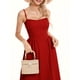 thumbnail image 3 of Vestido midi casual de verano para mujer, sin mangas, sin espalda, vestido de una línea de moda con bolsillos laterales de corte bajo,Red,L, 3 of 6