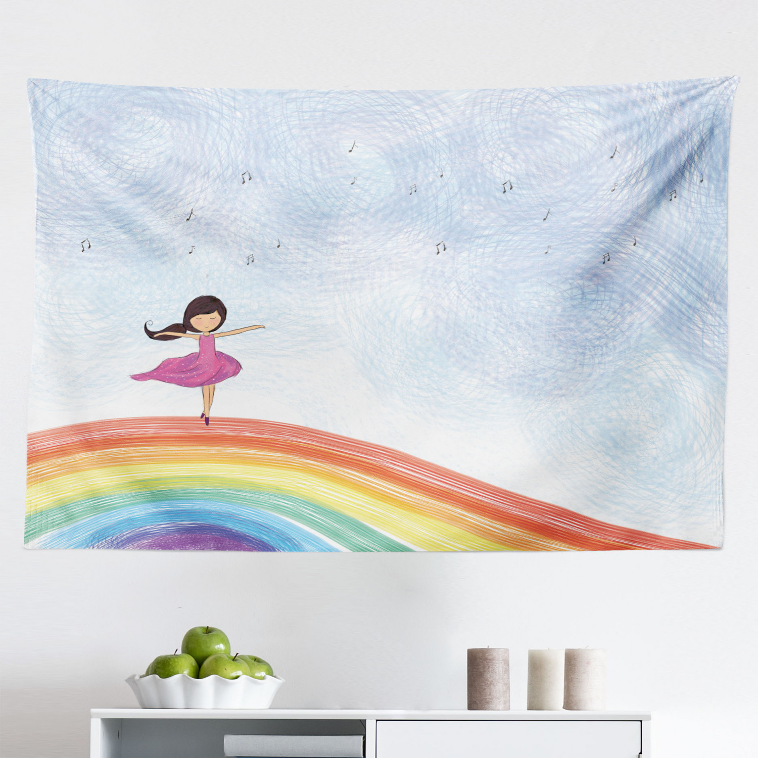 Ballerina Tapestry, Slim Blonde Dancing Girl Soft Pencil Illustration ...