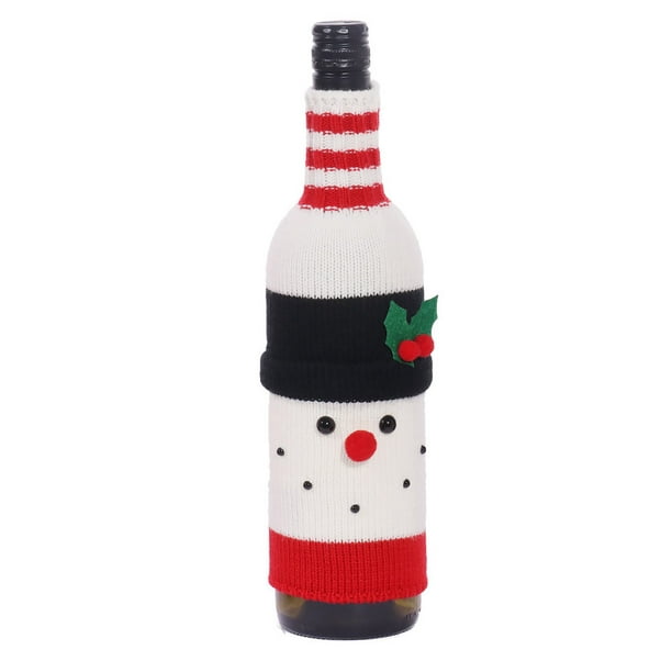 Navidad Santa Claus cubierta de botella de vino media a prueba de polvo de punto Universal ropa elástica decoración de Navidad decoraciones de Kits de decoración para fiestas Muñeco de nieve Bewildely HA068075-02
