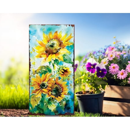 30in Summer Garden Stake – Watercolor Style Sunflower Decor – Made in USA – Ideal for Outdoor Yard and Garden Decorations