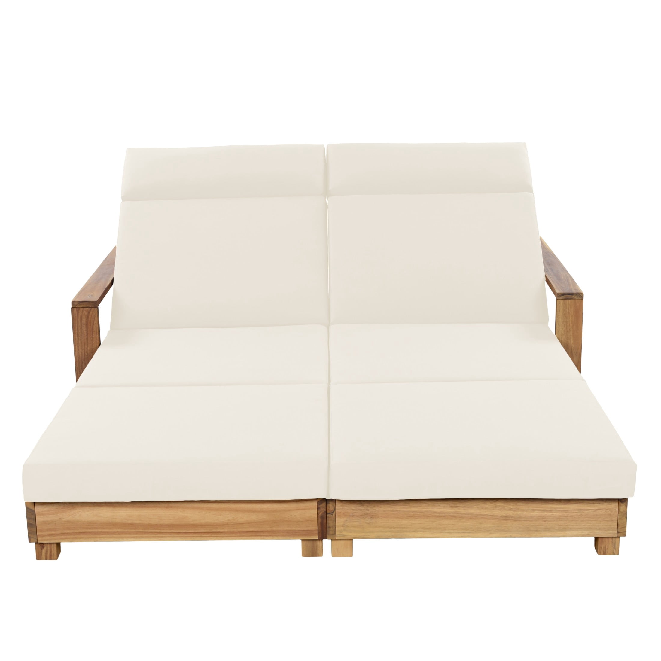 Christopher Knight Home Double Outdoor Chaise Lounge Set with Headrest Cushions, Light Natural + Beige