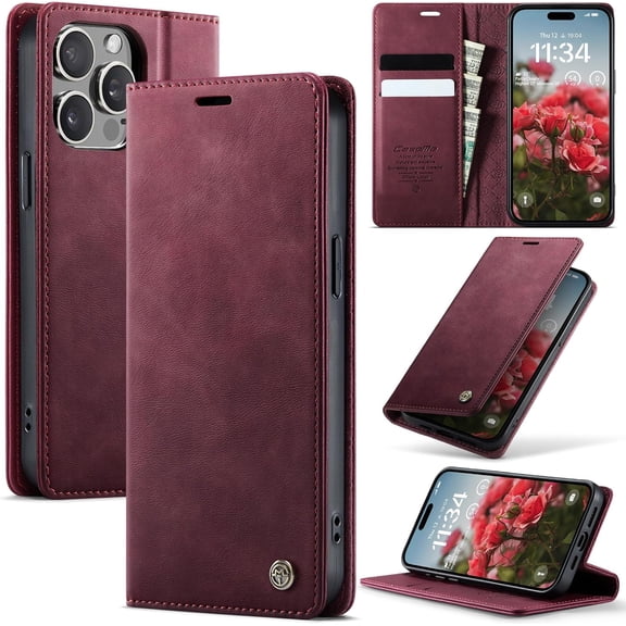 Wallet Case for iPhone 15 Pro Max Leather Wallet Flip Cover with Card Holder, Kickstand, Magnetic Closure, RFID Blocking TPU Shockproof Phone Case Compatible with iPhone 15 Pro Max