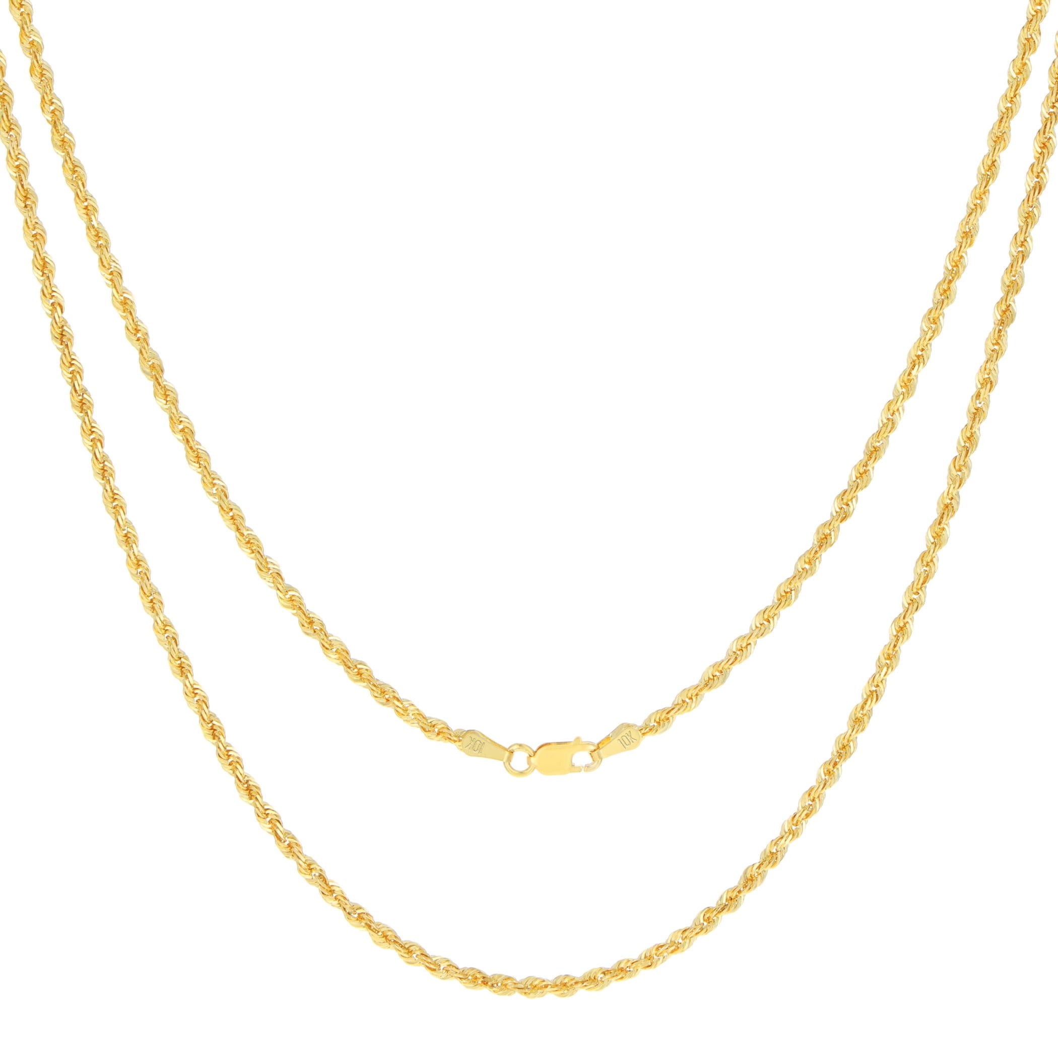 Nuragold 10k Real Yellow Gold 2.5mm Rope Chain Diamond Cut Necklace (16"-30") Italian Jewelry for Men & Women