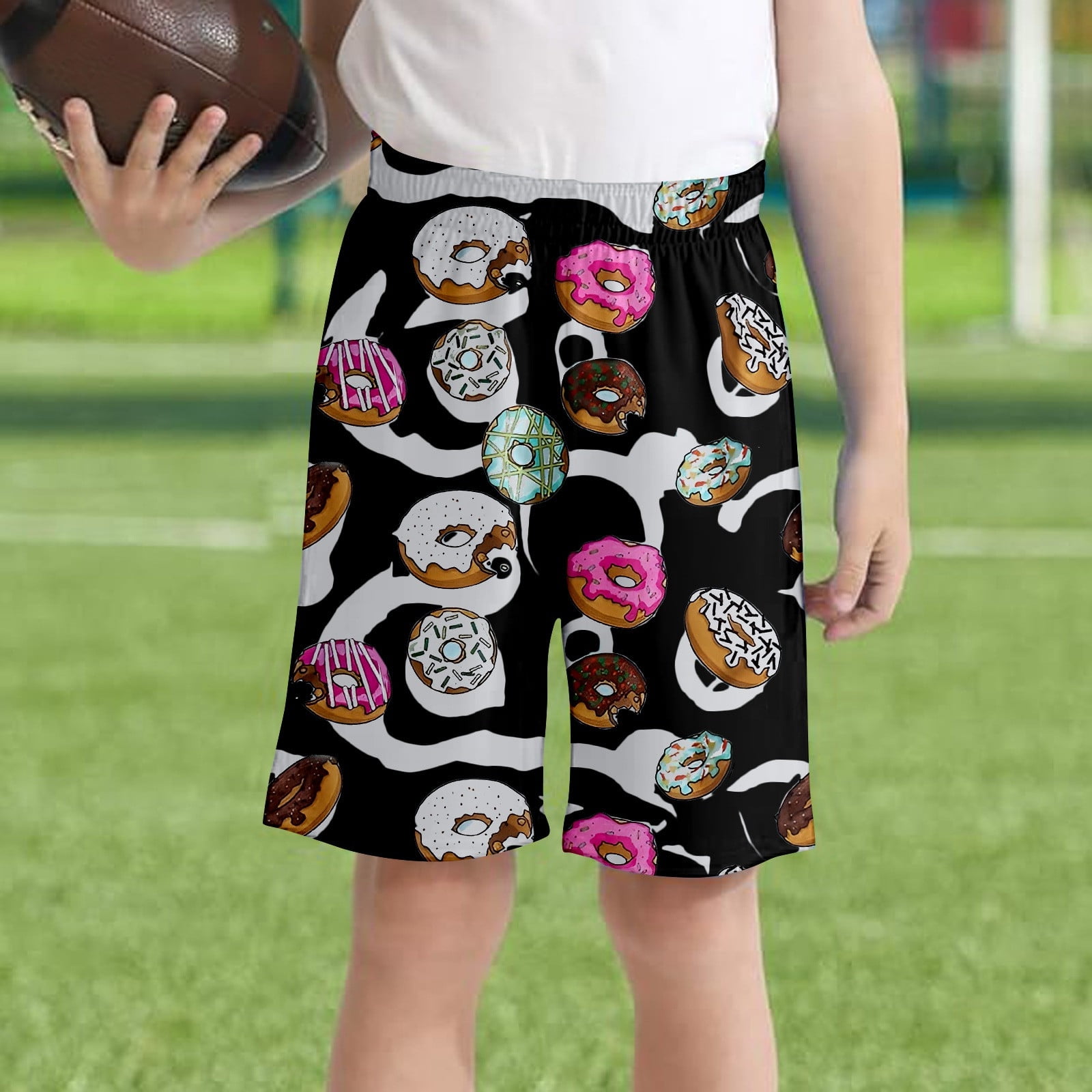 Boys Summer Shorts Donut Print Elastic Waist Casual Pants