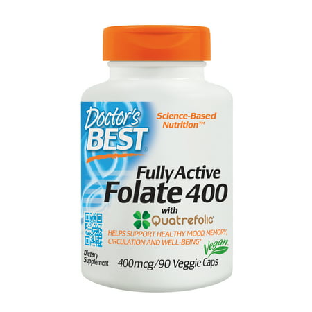 Doctor's Best Fully Active Folate with Quatrefolic, Non-GMO, Vegan, Gluten Free, 400 mcg, 90 Veggie (Doctor's Best Fully Active Folate)