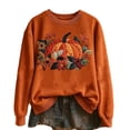 thumbnail image 3 of Women Oversized Sweatshirt Halloween Crewneck Floral Pumpkin Embroidered Relaxed Fit Casual Pullover Top Orange M, 3 of 3