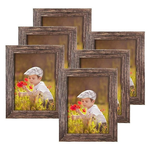 Dww-lot De 6 Cadres Photo 7x5, Cadre En Bois, Marron Rustique, Adapt Pour Montage Sur Table Ou Mural