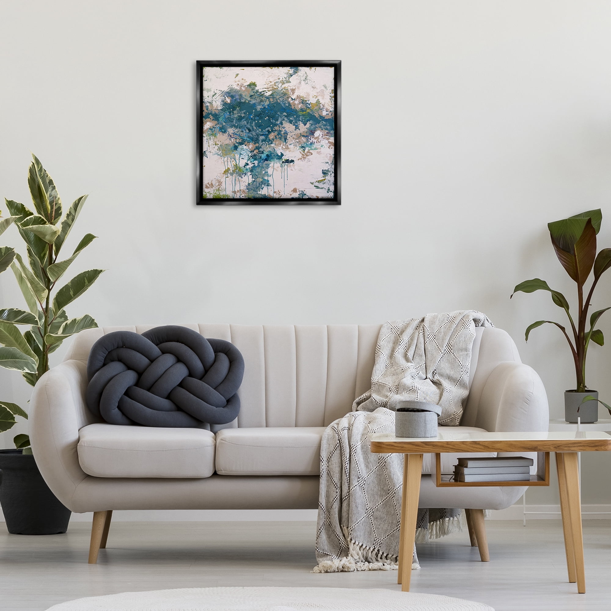 Stupell Industries Chaotic Paint Drip Abstract Abstract Painting Black Floater Framed Canvas Art Print Wall Art, 25 x 25