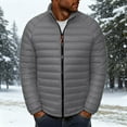 thumbnail image 2 of BiZtdJrK Mens Down Quilted Winter Coat Solid Color Long Sleeve Puffer Jacket Casual Zip Up Padded Outerwear, Gray, M, 2 of 7