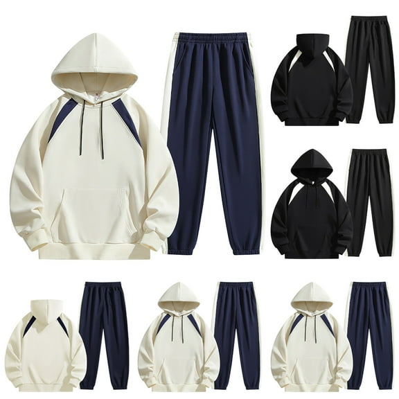 safuny Sweat Set Hoodies for Men 2 Piece Sweatpants Sweat Suit Fall Long Sleeve Tracksuits Mens Color Block Sweatshirts Jogger Pants Pockets Spring Outfits Beige L