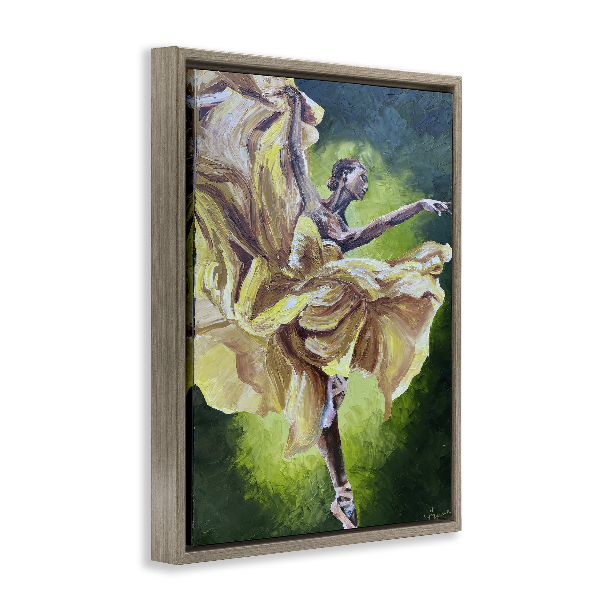 Stupell Industries Primavera Ballet Dancer Brown Framed Floater Canvas Wall Art, design by Lauren Luna