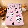 thumbnail image 4 of Homewish Girly Bow Skull Bed Sheets for Girls, Halloween Floral Star Full Size Sheets, Pink Black White, 4-Piece (1 Flat Sheet, 1 Fitted Sheet and 2 Pillowcases), 4 of 5