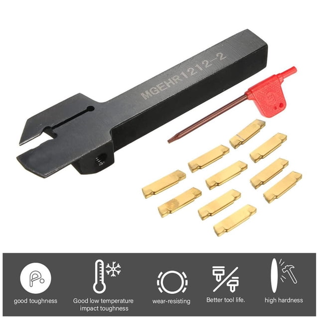 Lathe Turning Tool Set Carbide High Strength Lathe Turning Tool MGEHR1212-2 Quick Change Lathe Tools Holder with 10 Carbide Turning Insert for Turning Grooving Threading