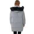thumbnail image 2 of SAYFUT Long Puffer Hooded Coat for Womens Winter Plus Size, Button Zipper Up Puffer Down Jackets Coats Outwear with Faux Fur Collar Trim, 2 of 8