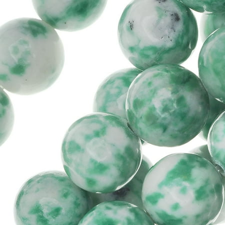 10mm Beads 16 Inch Strand - China Jade Gemstone, Smooth Round Beads 10mm, 16 Inch Strand, Green and White