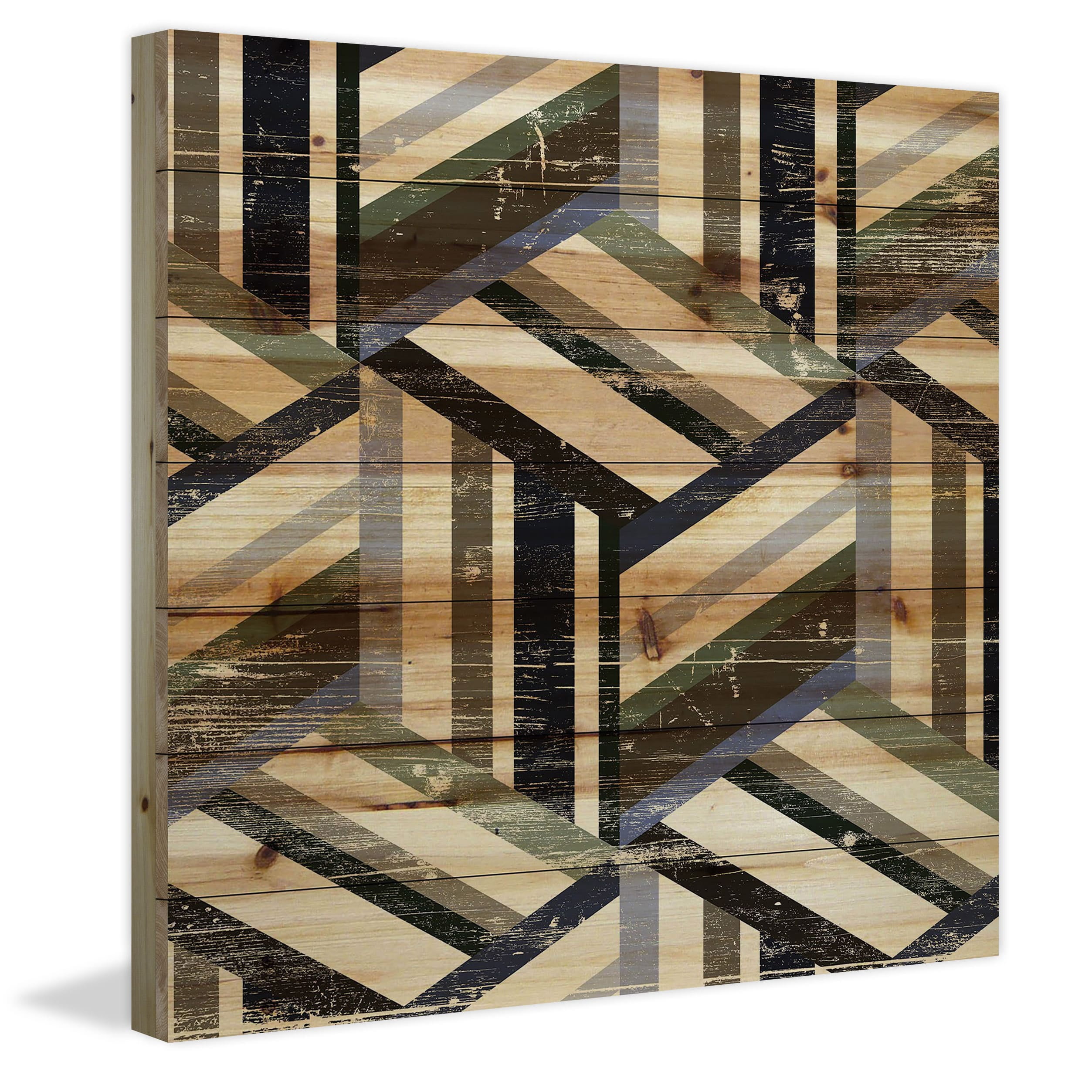 "Line Connections" Painting Print on Natural Pine Wood