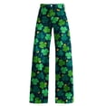 thumbnail image 3 of Shamrock Printed St Patricks Day Pants for Women Bell Bottom Baggy Imitation Jeans Color Dark Green Size XL, 3 of 4