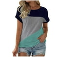 thumbnail image 1 of Blouses pour Femmes, Haut à Col Rond à Manches Courtes et à Blocs de Couleur pour Femmes, 1 of 2