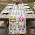 thumbnail image 4 of Easter Gnomes Table Runner 36 Inches, Spring Floral Eggs Flowers Butterflies Gray Plaid Bed Runner Dresser Scarves Tabletop for Indoor Outdoor Parties/Ceremony/Banquet, 13"x 36", 4 of 8