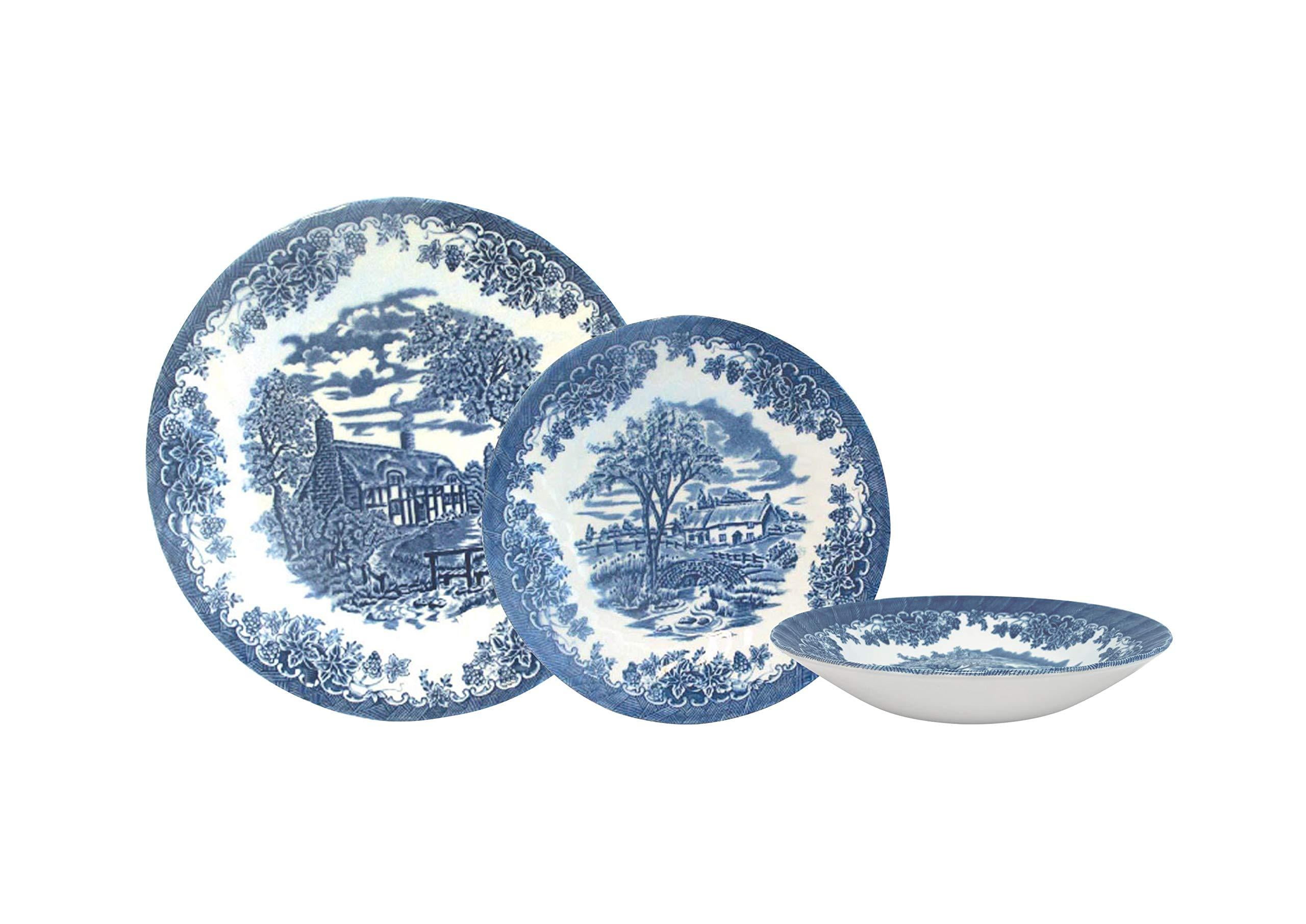 Churchill Brook Blue Chelsea 12 Piece Dinnerware Set, Made In