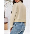 thumbnail image 3 of Long Sleeved Women Button Down Casual Crop Coat Bomber Jacket, 3 of 6