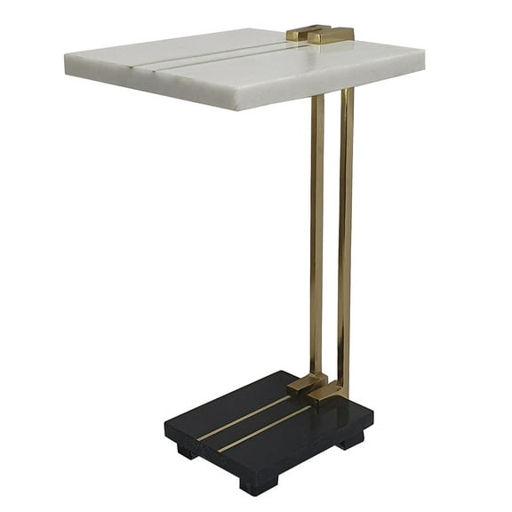 A&B Home Darush Marble Side Table - 12.5"W x 12"L x 22"H - White/Gold/Black