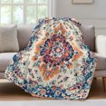 thumbnail image 4 of Boho Orange Blue Throw Blanket, Flannel Fleece Blanket with Striped Design for Couch, Boho Vintage Geometric Ethnic Art Soft Breathable All Season Plush Blankets for Sofa Office Travel 40"x50", 4 of 9