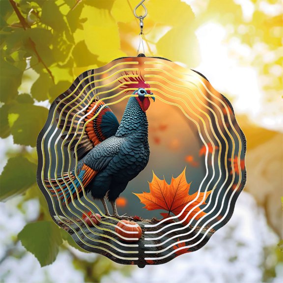 Vibrant Metal Hanging Wind Spinner with Artistic Circular Design - Colorful Bird & Autumn Leaves for Yard & Garden Decor