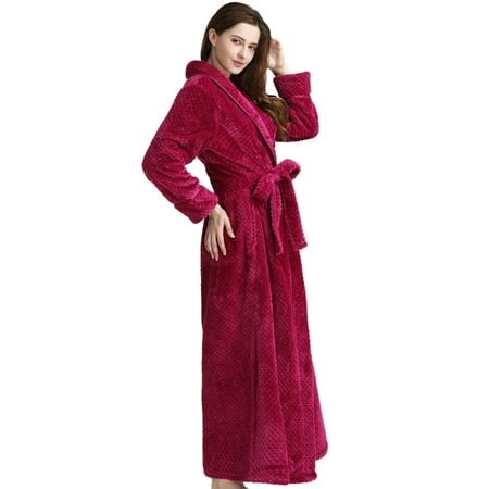 

Women s Terry Bathrobe Big & Tall Long Plush Shawl Collar Bathrobe Sleepwear Full Length oft Plush Spa Robe Nightgown Thick Warm Housecoat Loungwear Robe with Pockets S-L Red