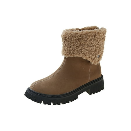 

Mackneog Ladies British Style Solid Color Suede Warm Thick Heel Short Cotton Boots Gift on Clearance