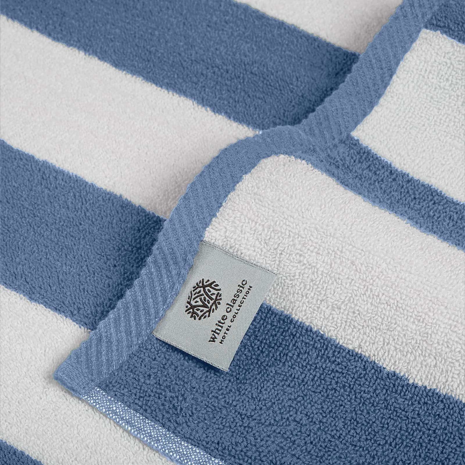 White Classic Luxury Cabana Stripe Cotton Beach Towels, Light Blue, 35 x 70, 2 Pack