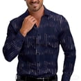 thumbnail image 3 of Felirenzacia Men's Hot Stamping Striped Long Sleeve Bussiness Shirt for Casual Workwear,Navy,XL, 3 of 5