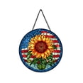 thumbnail image 2 of erdimoy Stained Glass Sunflower American Flag Wooden Welcome Sign For Front Door,12 Inch Round Hanging Wall Sign Plaque Farmhouse Decorations, 2 of 6