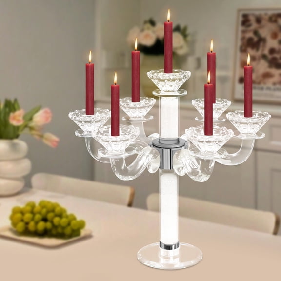 Miumaeov Candlestick Holder 7 Candles Clear Crystal Candle Holder Modern Freestanding Candle Stick Holder for Home Wedding Party Decor