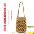 thumbnail image 4 of Summer Bucket Shoulder Bag Women Drawstring Woven Handbag (Light Brown), 4 of 8