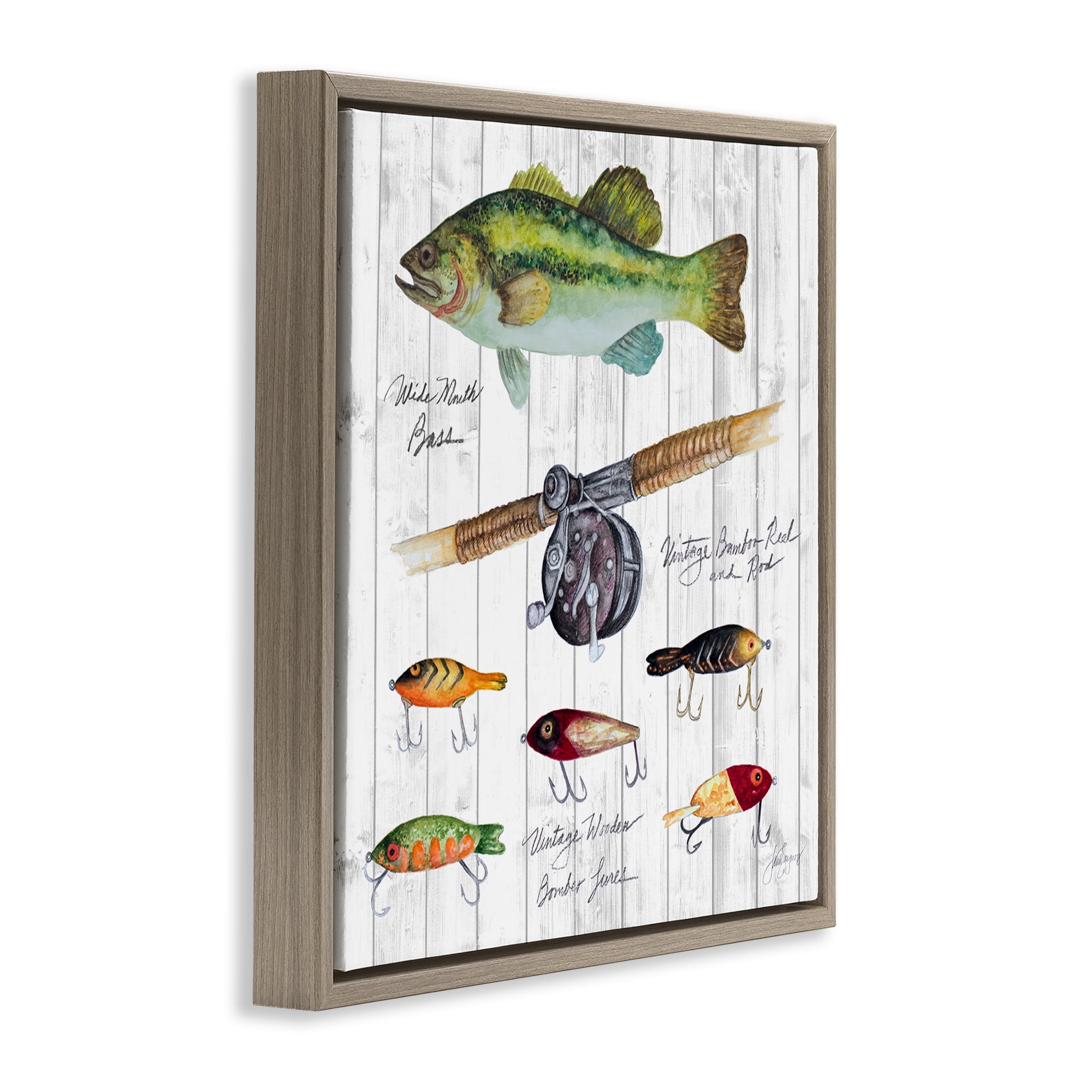 Stupell Industries Fishing Lure Diagram Nautical & Beach Painting Brown Floater Framed Canvas Art Print Wall Art, 18 x 18