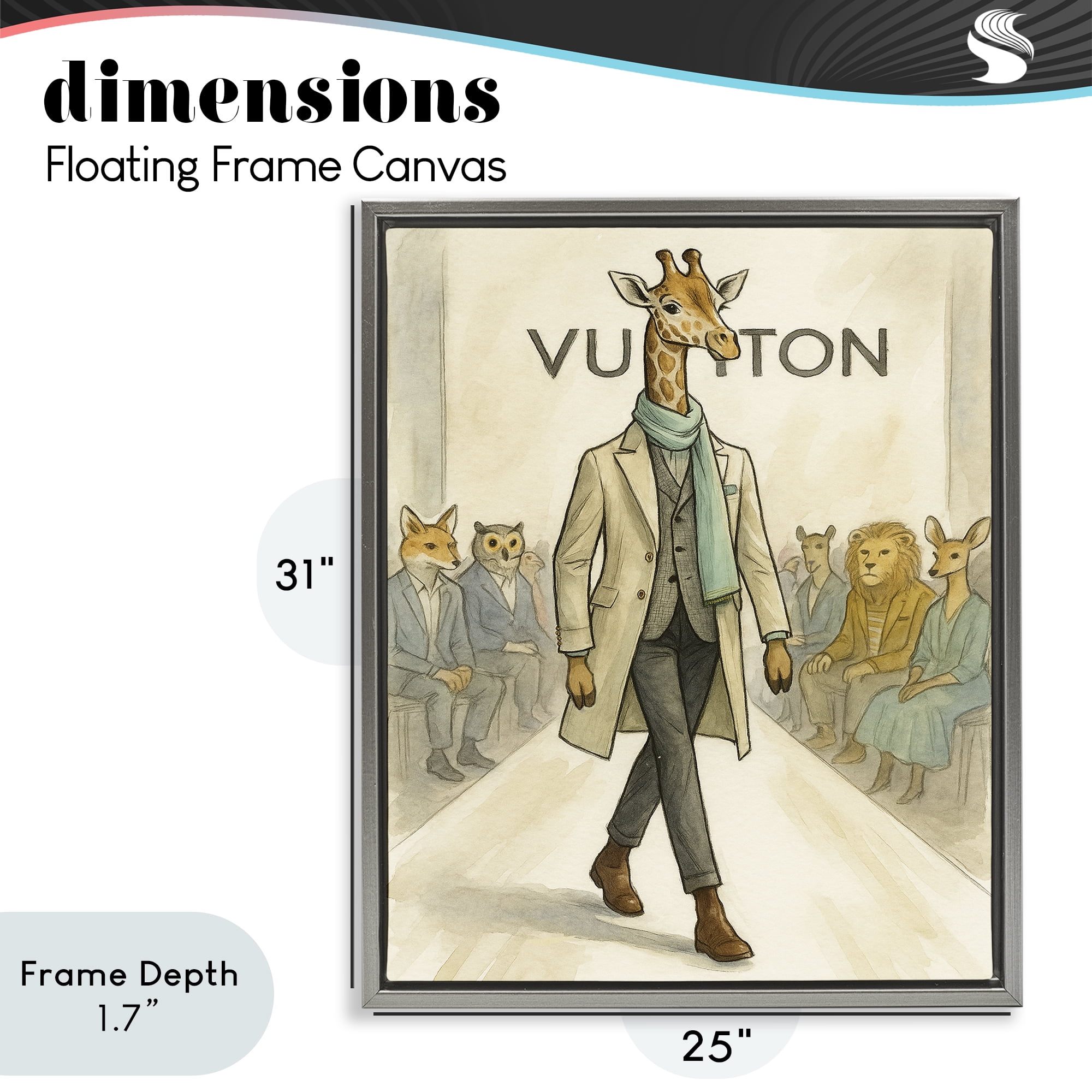 Stupell Industries Fashion Runway Giraffe Gray Framed Floater Canvas Wall Art, design by Grotto Studios