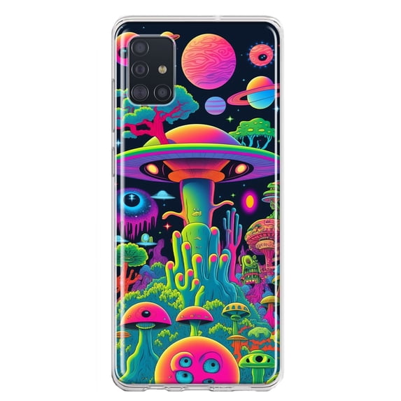 MUNDAZE Samsung Galaxy A31 Shockproof Clear Hybrid Protective Phone Case Neon Psychedelic UFO Alien Planet Cover