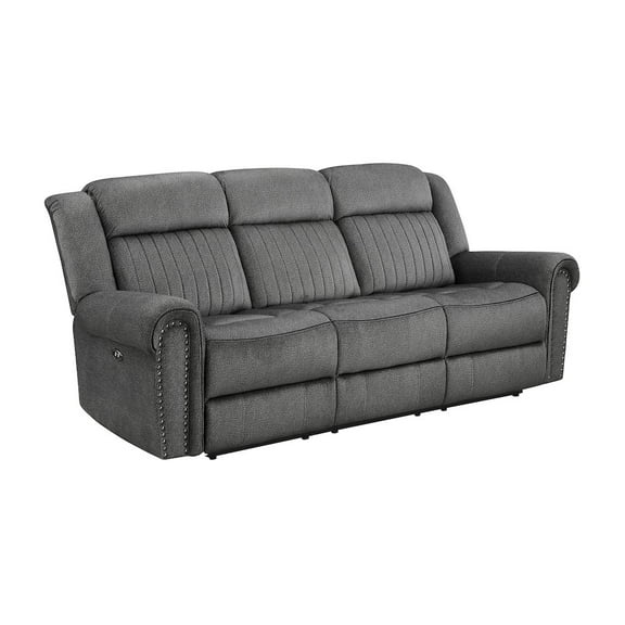 Lexicon Brennen Wood & Microfiber Power Double Reclining Sofa in Charcoal