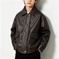 thumbnail image 2 of ShomPort Boys Biker Jackets Trendy Leather Loose Collar Zip up Outerwear Long Sleeve Coats 1-13 Years, 2 of 7