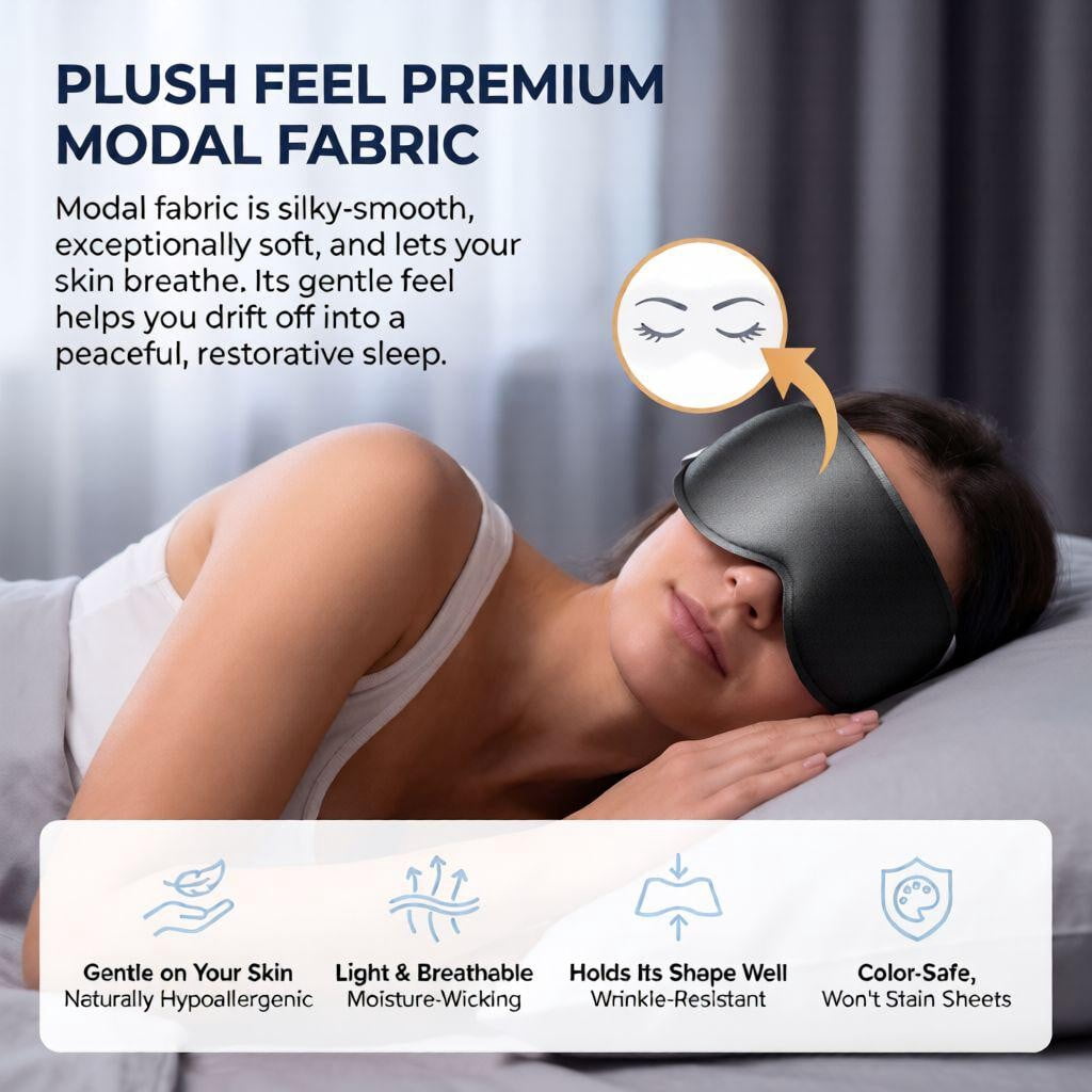 Weighted Sleep Mask, Eye Mask for Sleeping with 100% Blackout Light Blocking, 3D Contoured Shape, Full Coverage Strap, Soft Fabric for Long Flights, Hotel Sleep, Meditation, for Women and Men