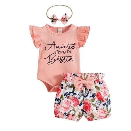 

KmaiSchai Girl Outfits Girls Short Sleeve Letter Printed Ribbed Romper Bodysuits Floral Printed Shorts Headbands Outfits Floral Print Outfits Has Girl Outfits Size 14 Girls Cropped Pants