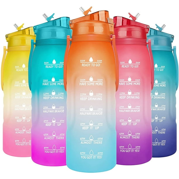 64oz 128oz Water Bottles with Times to Drink 2 in 1 Lids Chug and Straw Tritan Leakproof BPA Free Sports Motivational Water Bottle with Replaceable